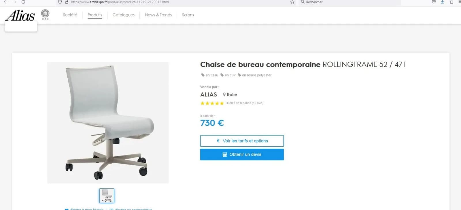 Chaise de bureau Alias Design by Alberto Meda — vue 5