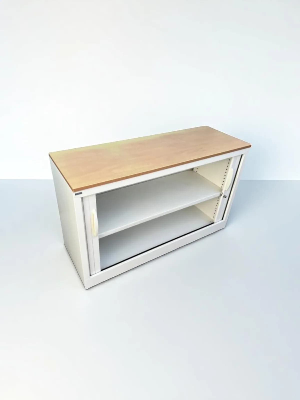 Armoire basse blanche 120x74cm Magencia top bois — vue 3