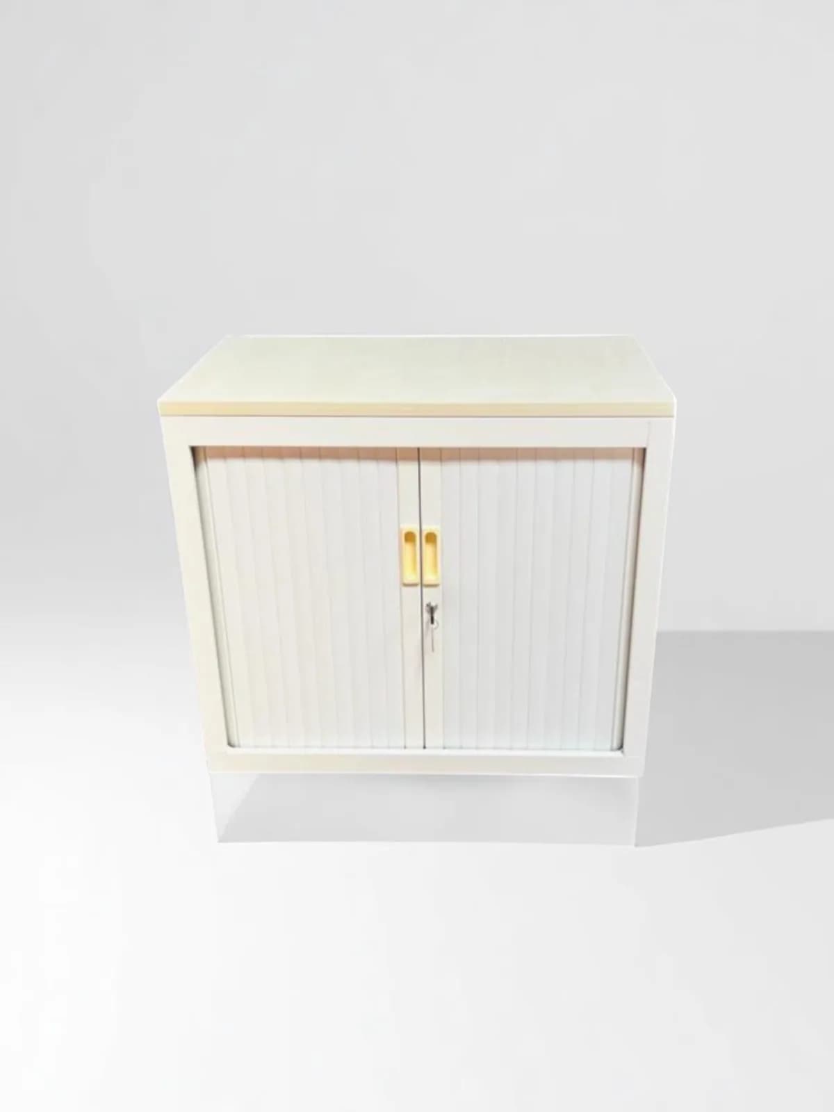 Armoire basse blanche finition chêne 80x74cm — vue 2