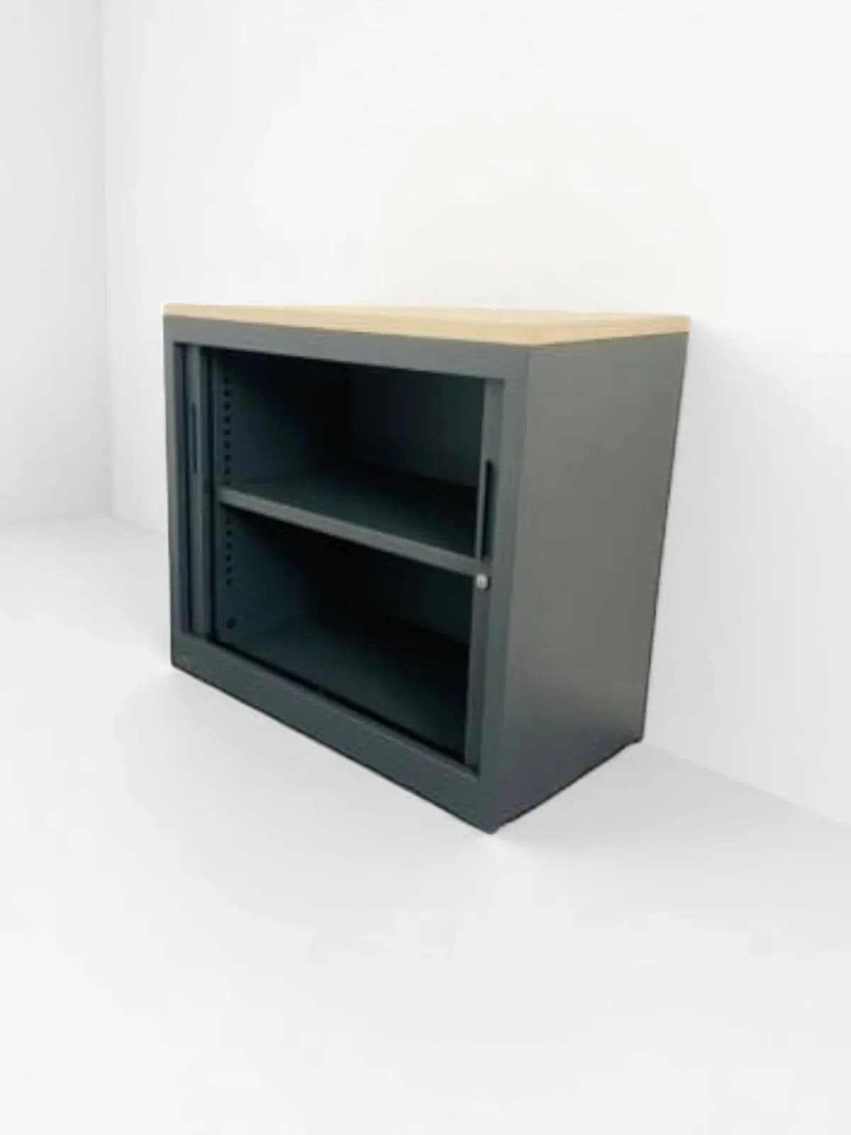 Armoire basse gris anthracite finition chêne 80×44×73 cm — vue 4