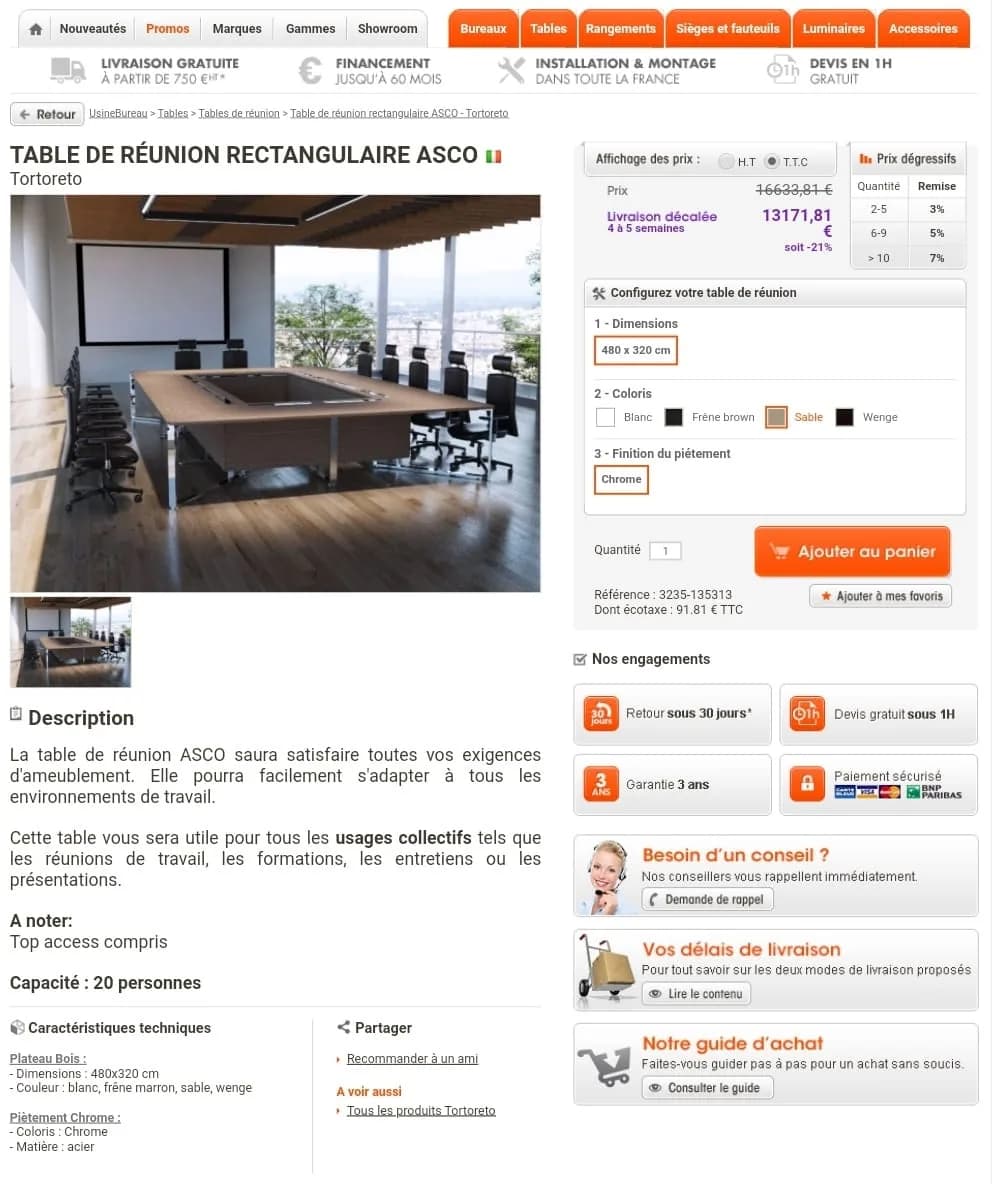Table de Réunion Rectangulaire ASCO – Capacité 20 Personnes — vue 5