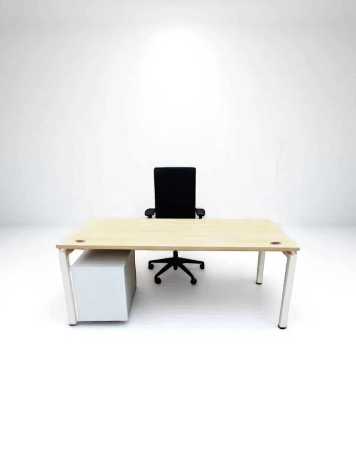 Bureau droit blanc finition chêne 180x80cm — vue 2