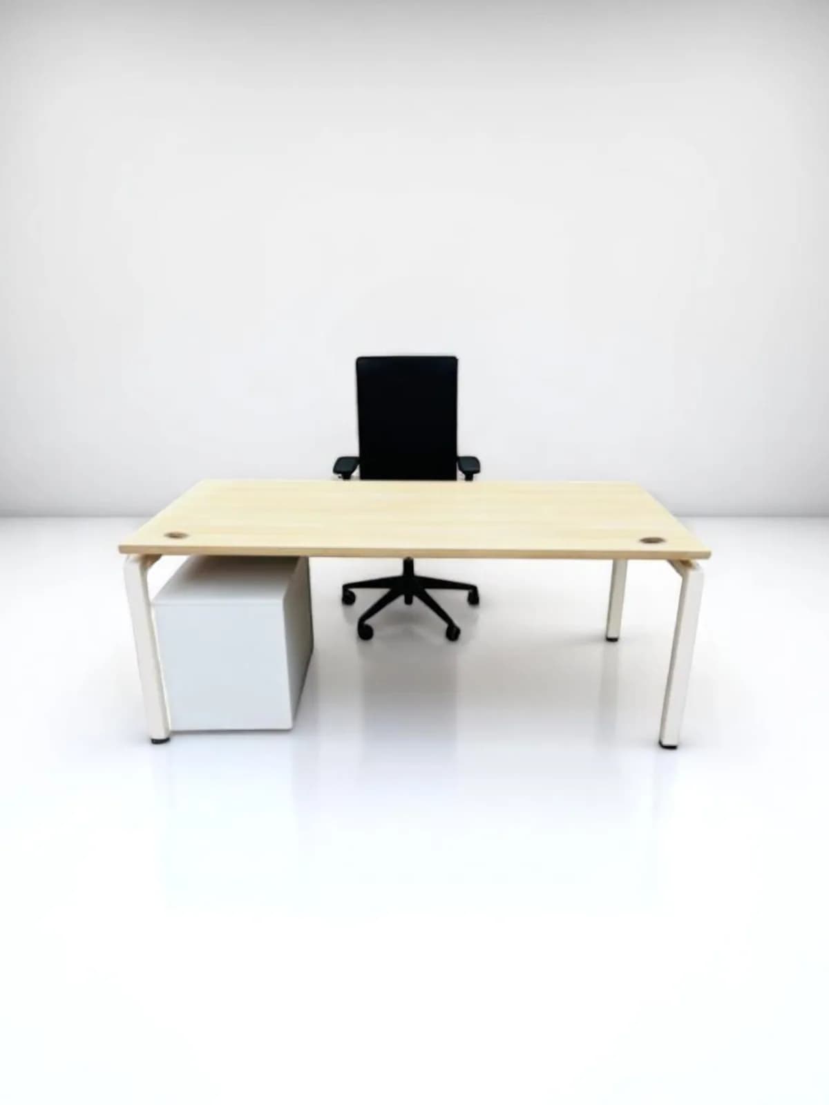 Bureau droit blanc finition chêne 180x80cm
