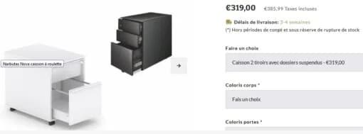 Caisson à roulette blanc Magencia 2 tiroirs avec clé — vue 5