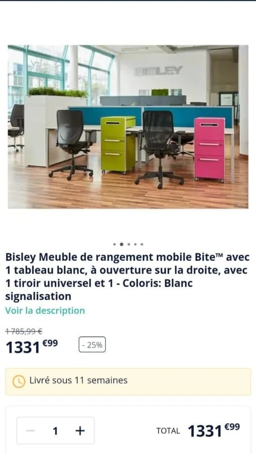 Meuble caisson de rangement Bisley mobile jaune — vue 5
