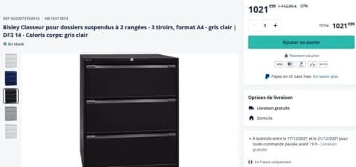Bisley Armoire Classeur pour dossiers suspendus 3 tiroirs — vue 5