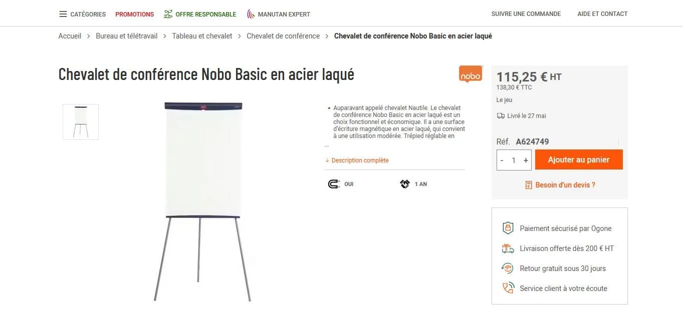 Chevalet Conférence  Trépied Réglable Hauteur tableau Nobo — vue 4
