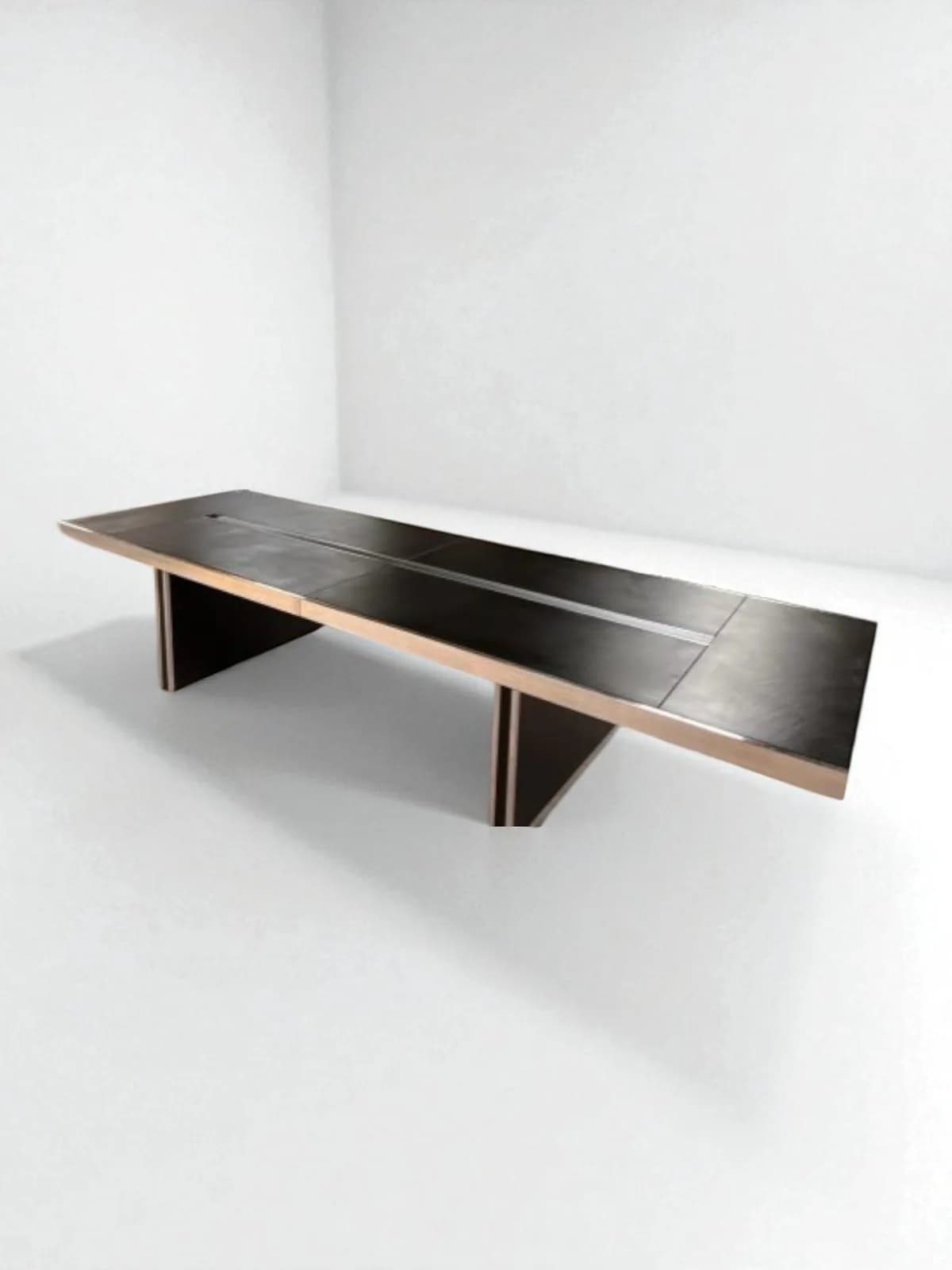 Table de Réunion en Cuir Noir Chromé 400x130 cm