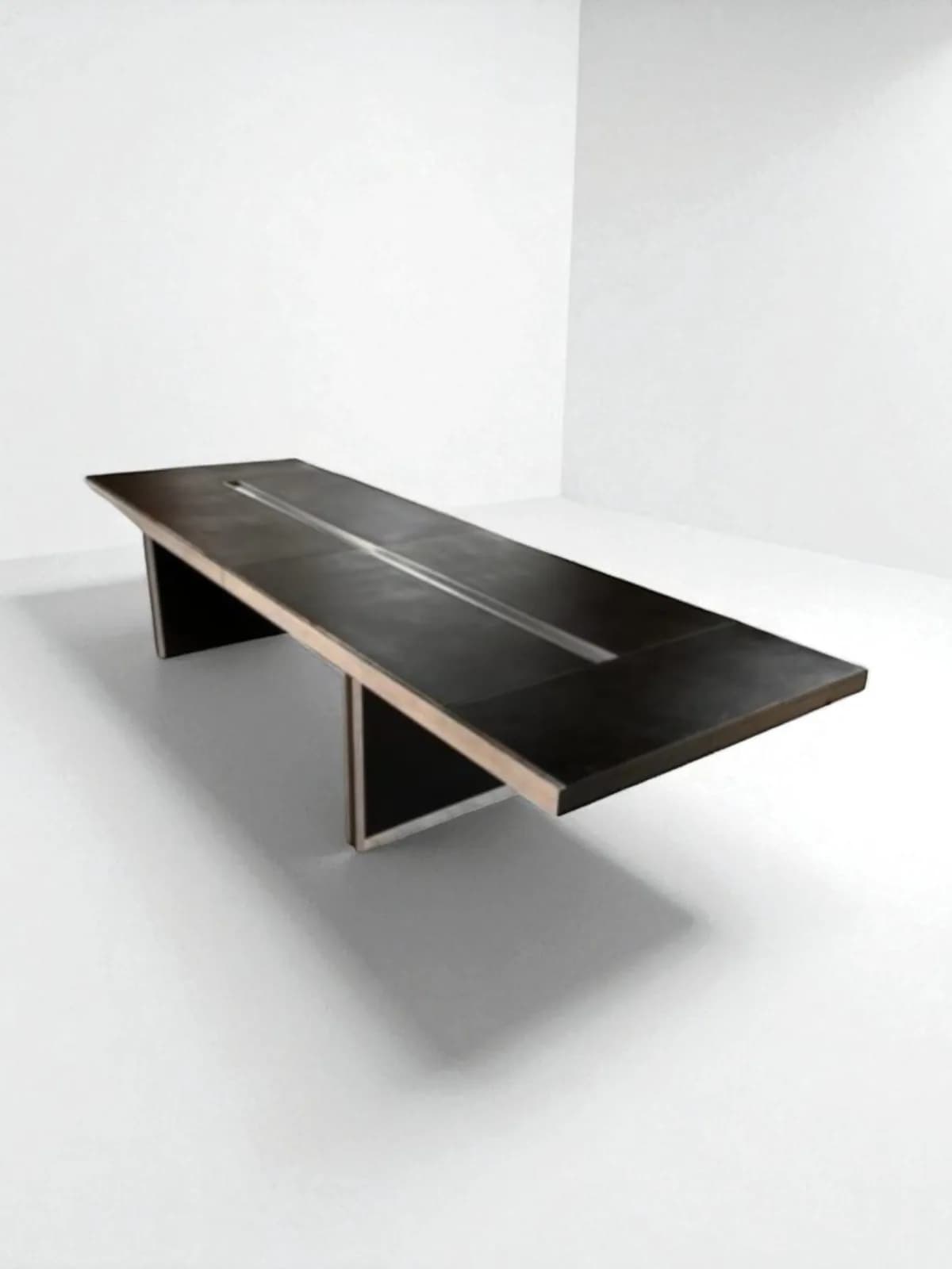 Table de Réunion en Cuir Noir Chromé 400x130 cm — vue 2