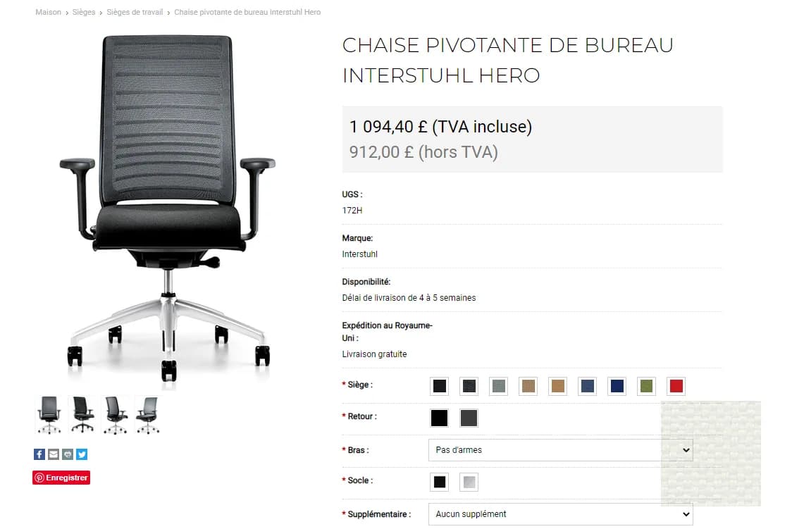 Chaise à roulette Intersthul Hero gris — vue 7
