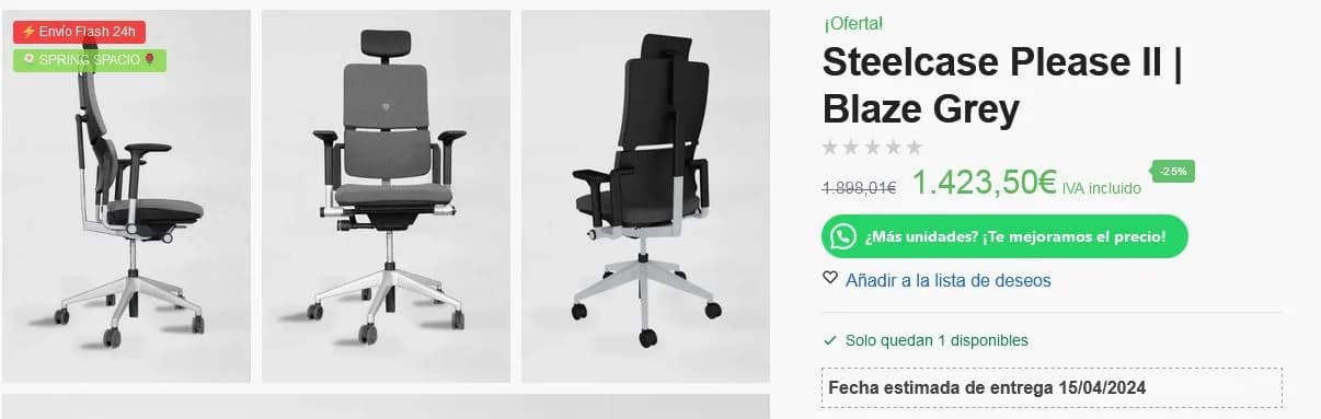 Chaise Steelcase please 2 double dossier bleu — vue 5