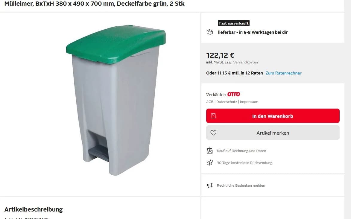 Poubelle à pédale Manutan 60 litres — vue 8