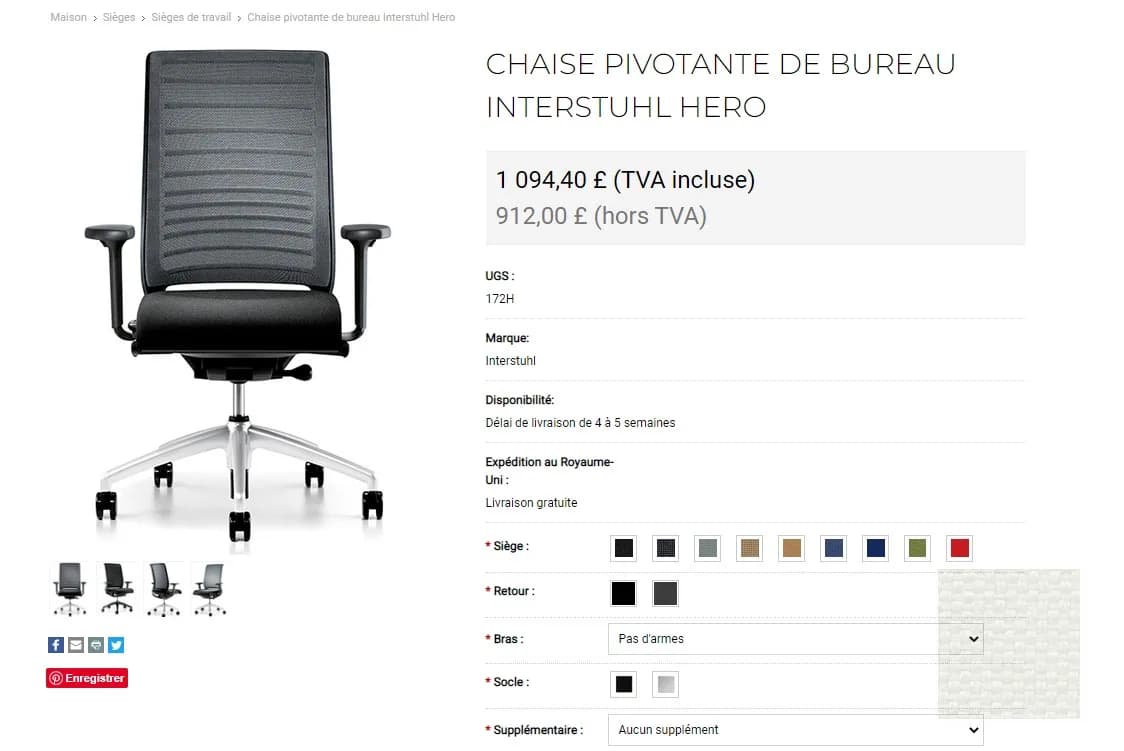 Chaise à roulette Intersthul Hero noir — vue 4