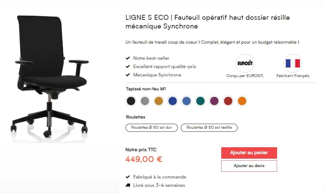 Chaise à roulette Eurosit ligne S beige — vue 4
