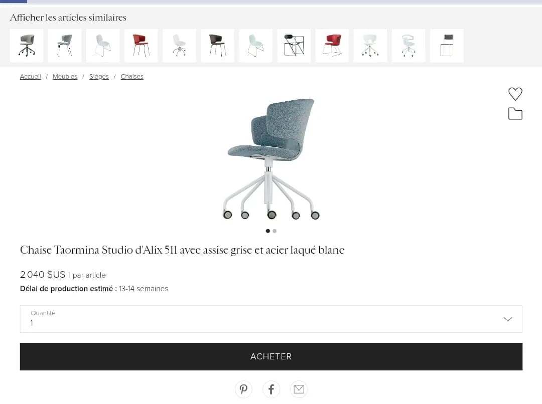 Chaise Taormina Studio d'Alix 511 Design avec assise grise — vue 4