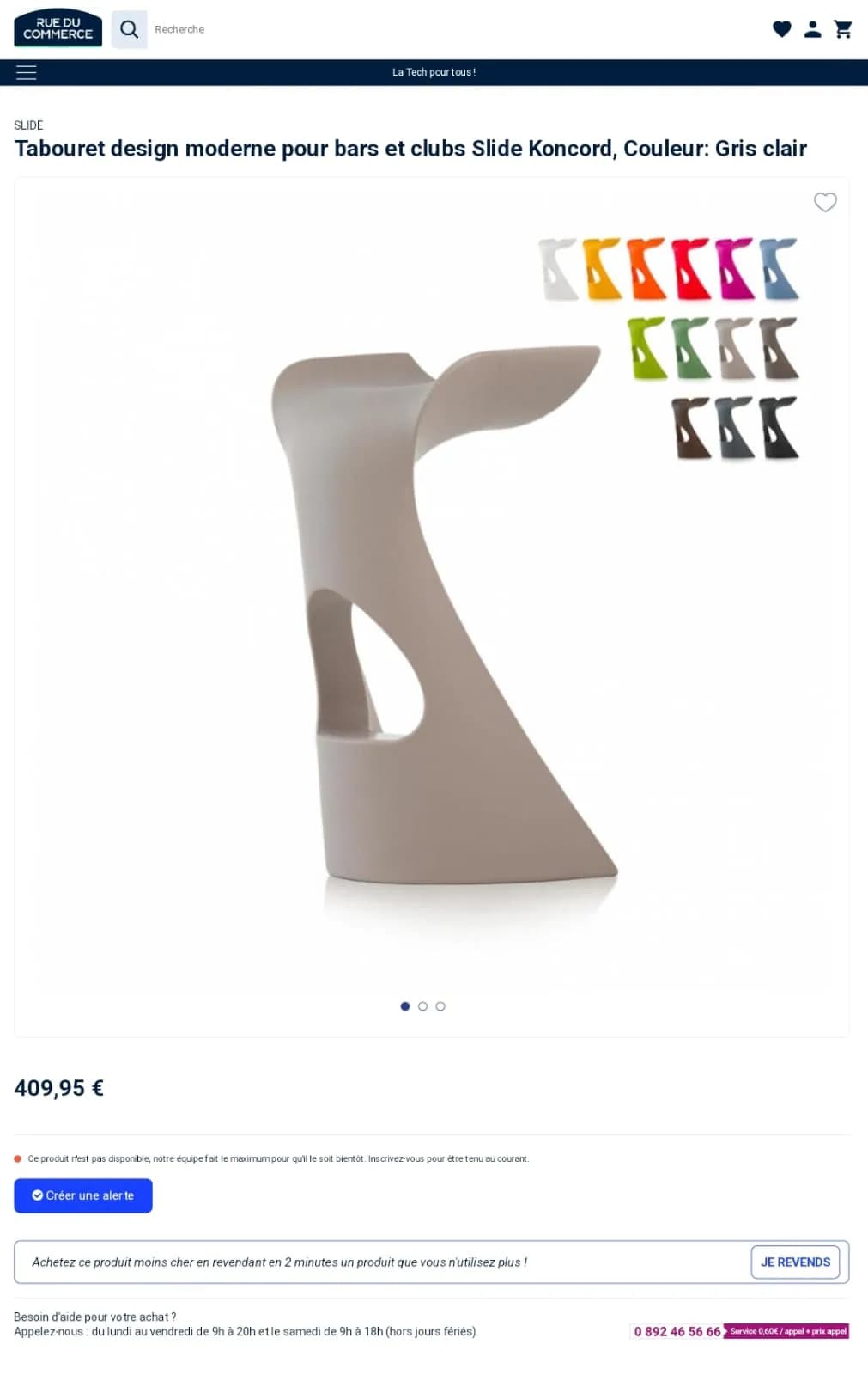Tabouret de bar Slide blanc KONCORD — vue 3