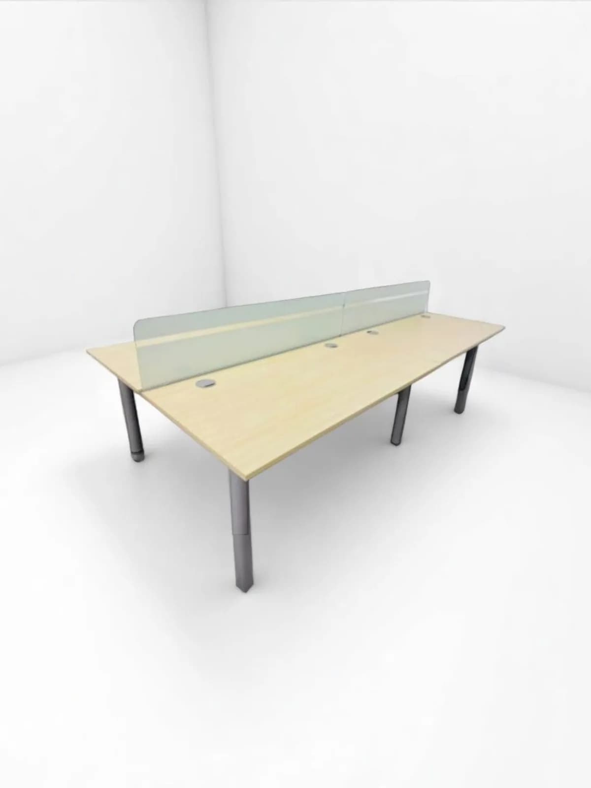 Bureau Bench Haworth séparation verre passe câble 320x160cm