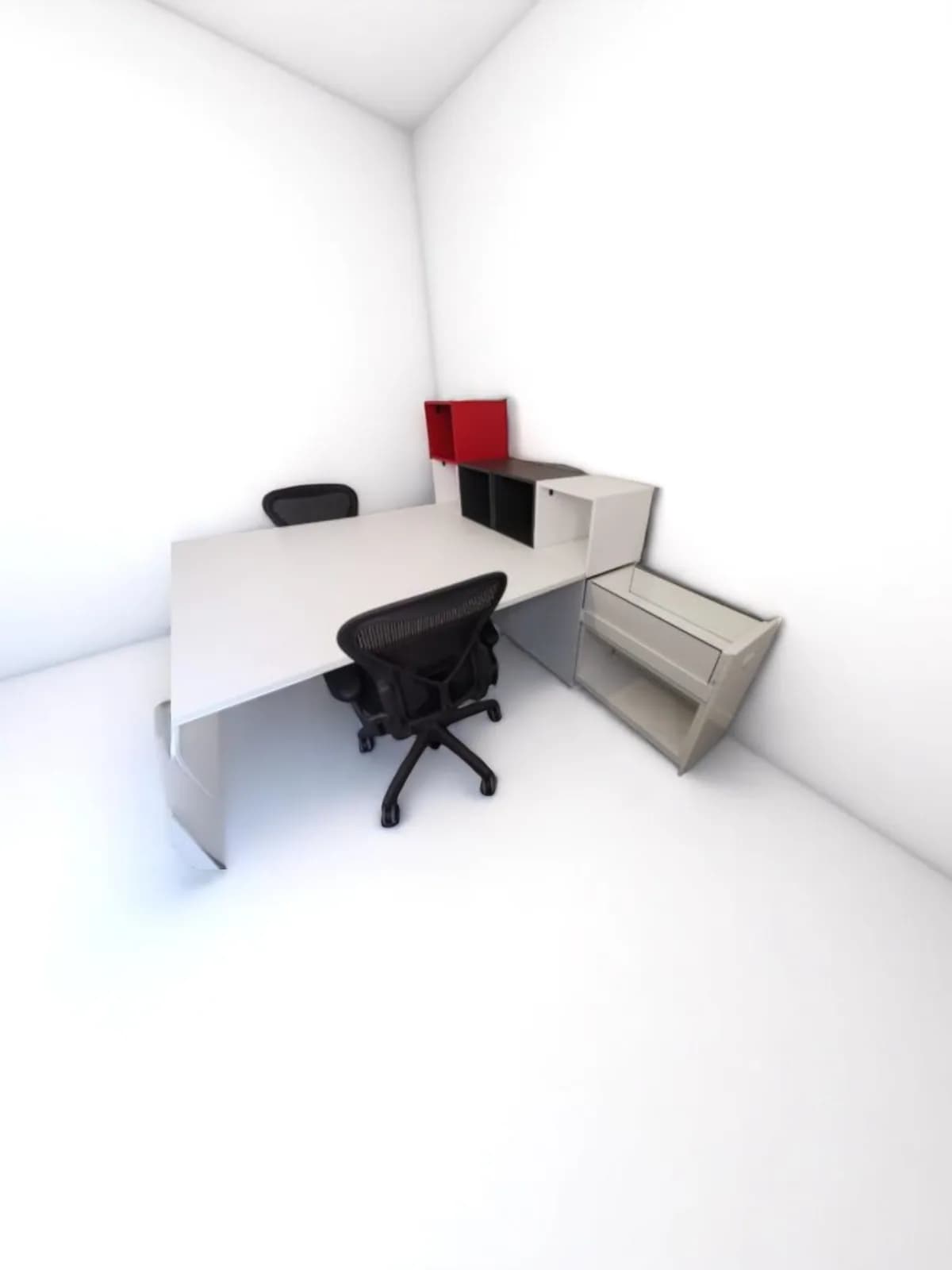 Bureau bench Knoll blanc avec case & caisson intégré 160x80cm