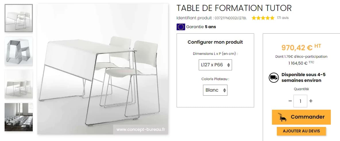 Table de formation Tutor HOWE empilable design blanc — vue 5