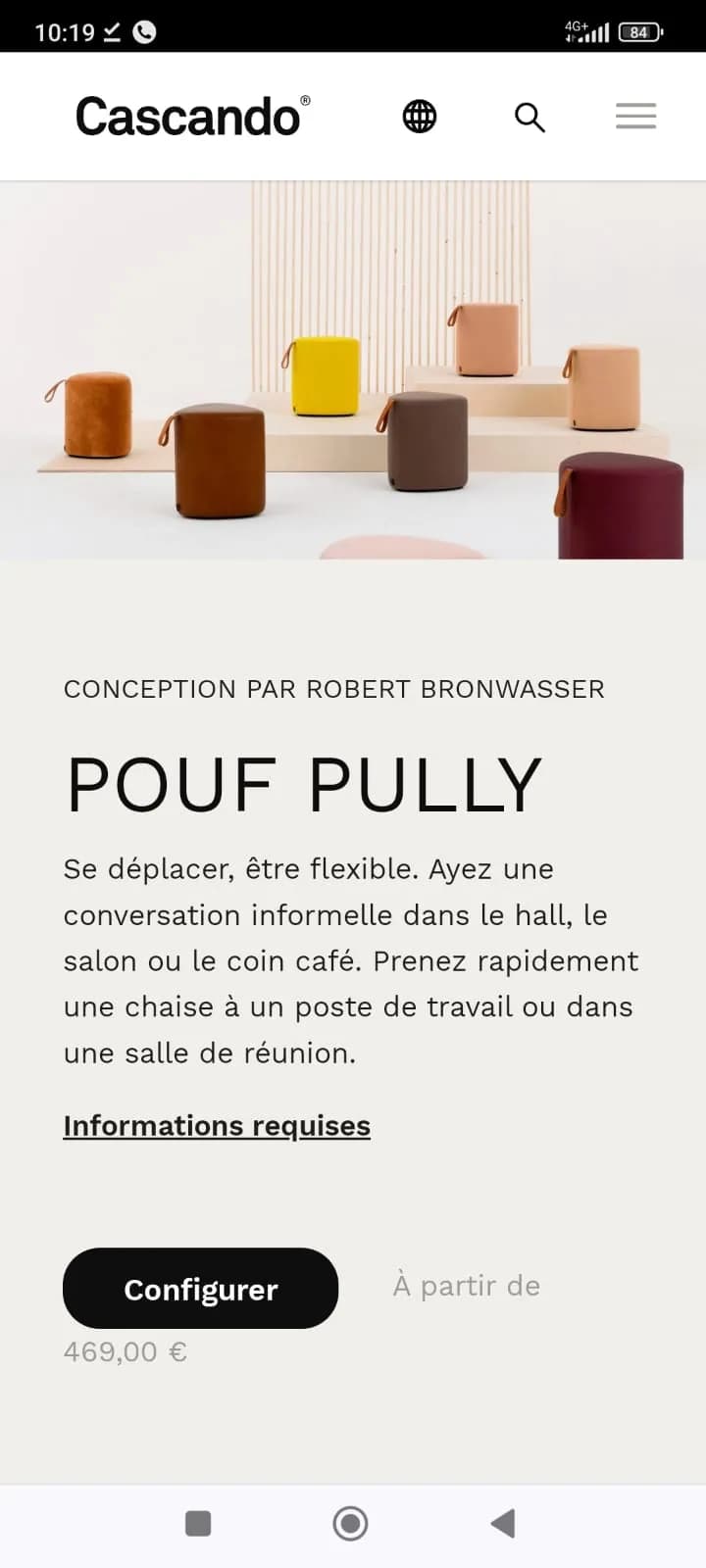 Cascando POUF PULLY en tissus beige — vue 5