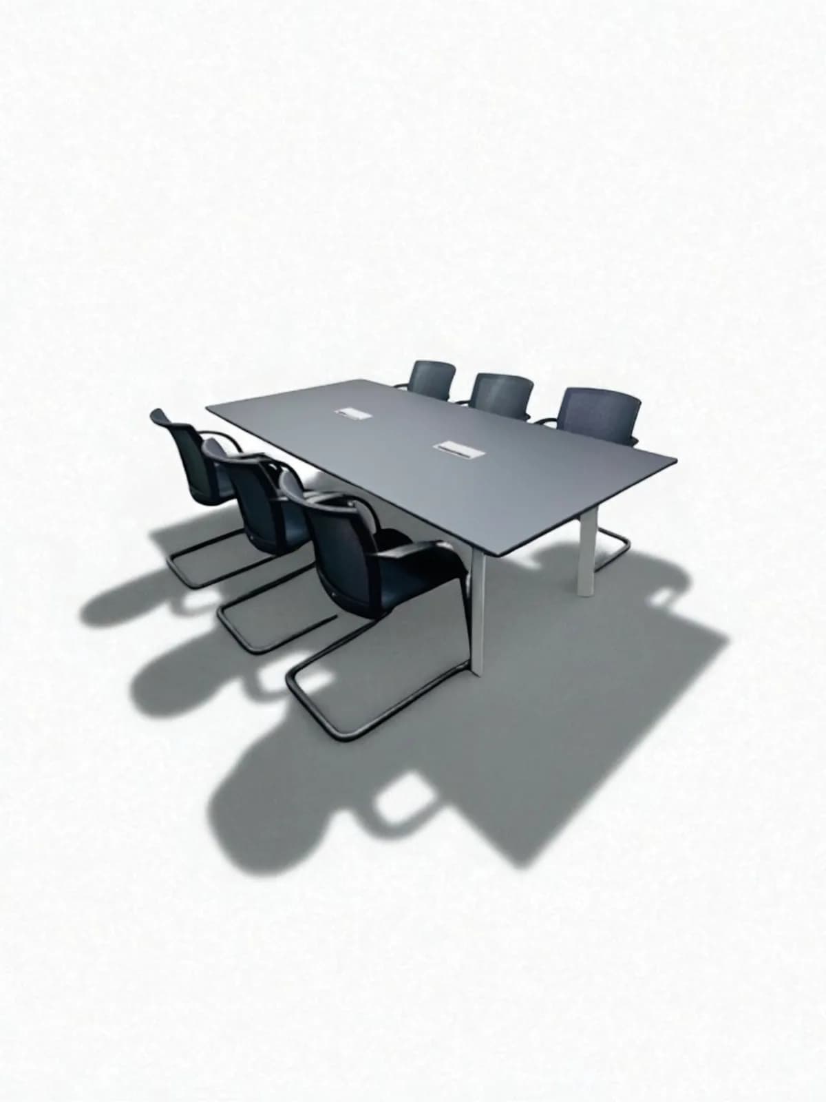 Table réunion finition cuir avec passe câble 240x120cm — vue 2