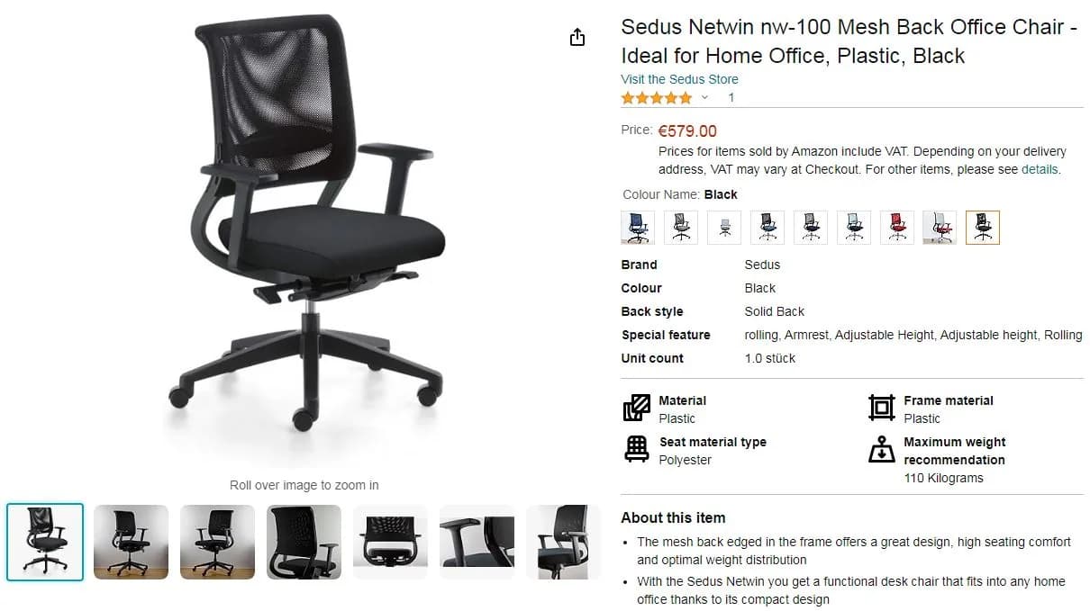 Chaise a roulette Sedus Netwin noir Promo — vue 5