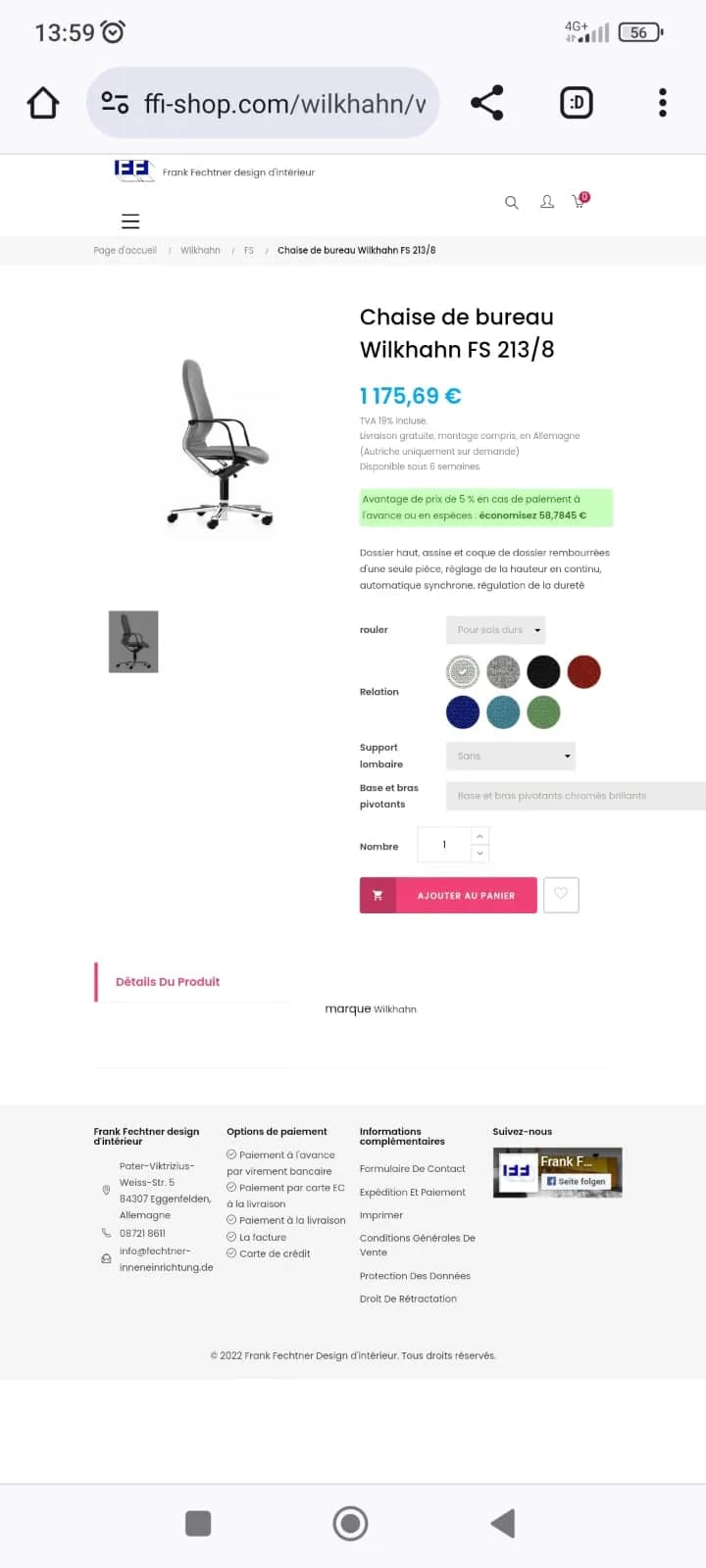 Chaise à roulettes bureau Wilkhahn FS gris — vue 6