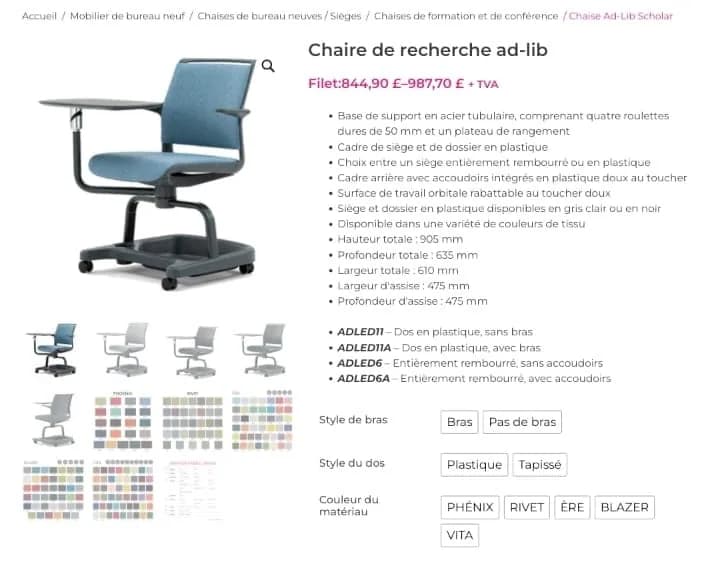 Chaise avec tablette Ad-Lib Scholar Sandalye salle formation bleu ciel — vue 4