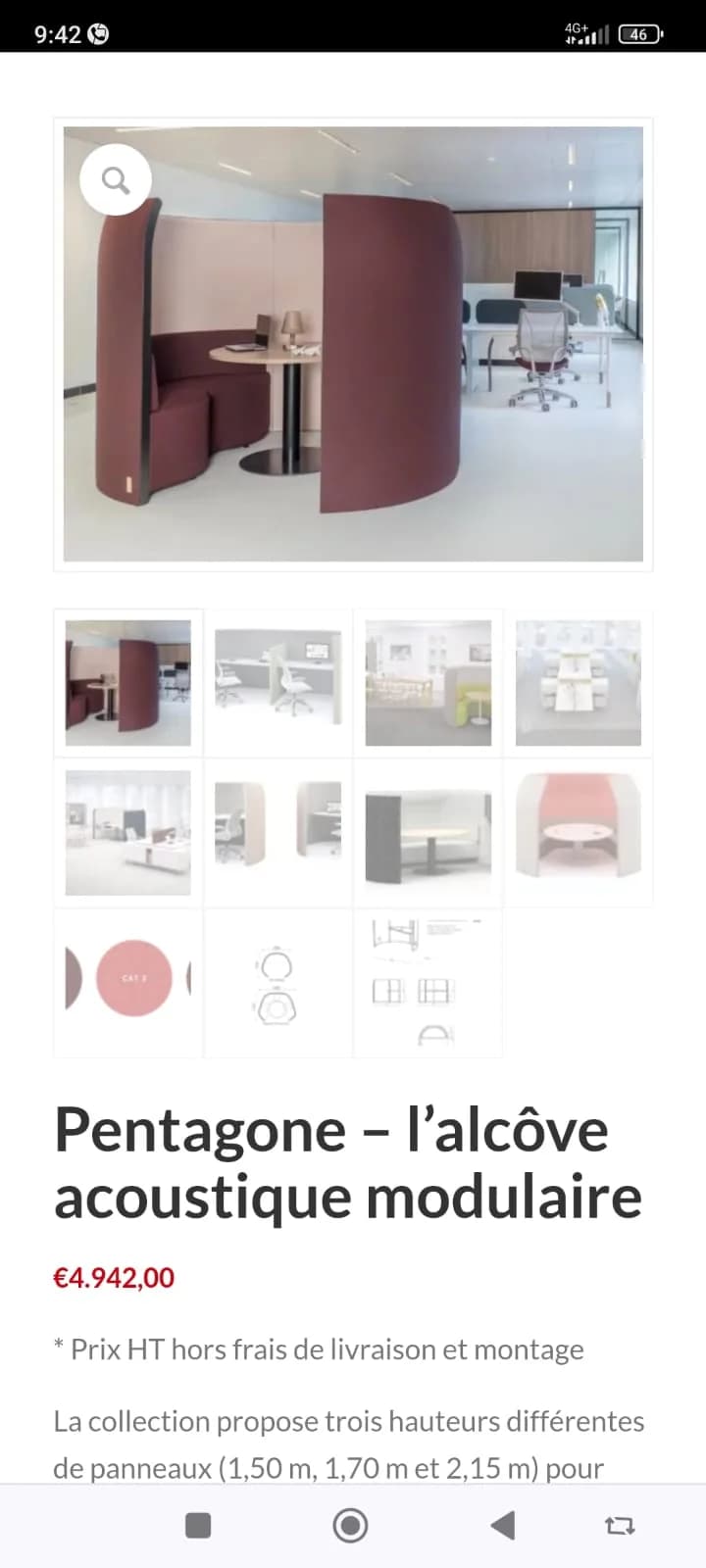 Espace travail alcôve acoustique Pentagone Cider — vue 6