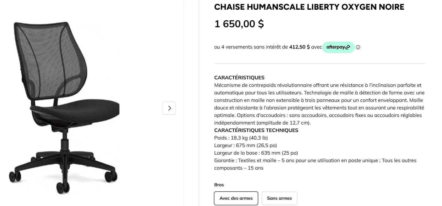 Chaise à roulettes humanscal noir sans accoudoirs — vue 4