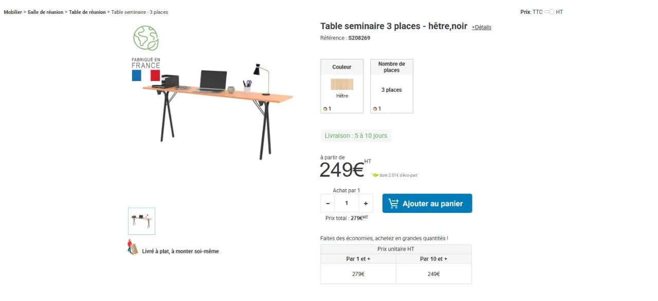 Table de séminaire pliante 200cm 3 pers — vue 3