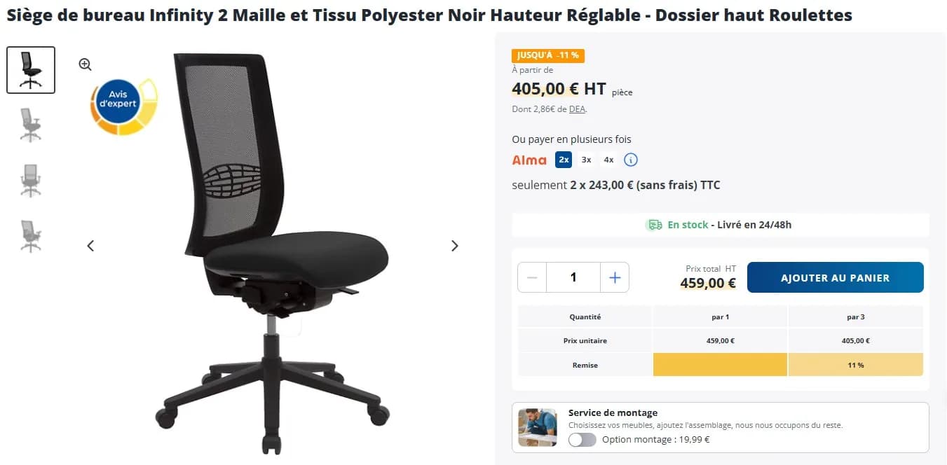 Siège de bureau Infinity 2 Maille piètement inox — vue 5