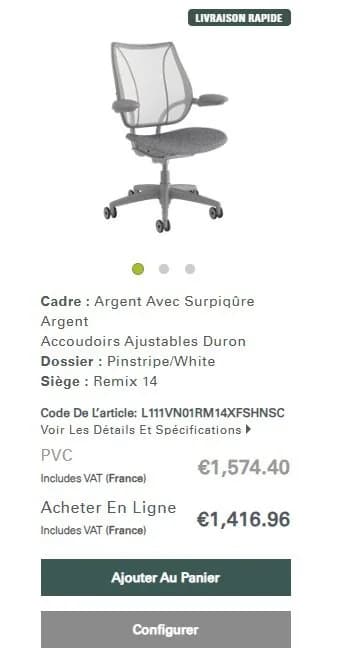 Chaise à roulette humanscale liberty gris/noir — vue 6