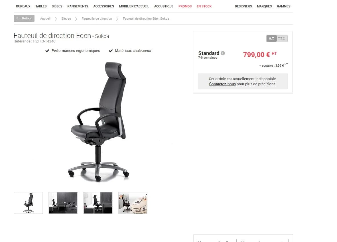 Fauteuil de direction Sokoa Eden cuir — vue 6