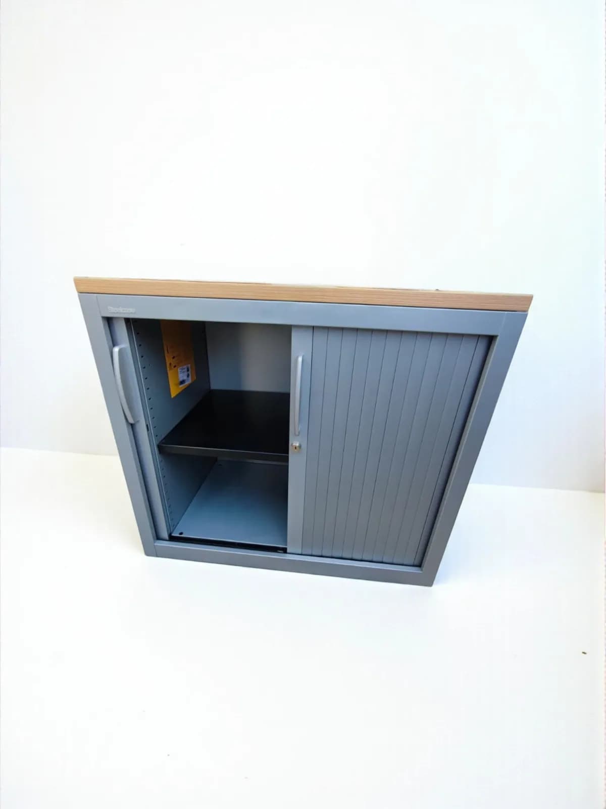 Armoire basse Steelcase gris finition top bois 80x74cm — vue 3