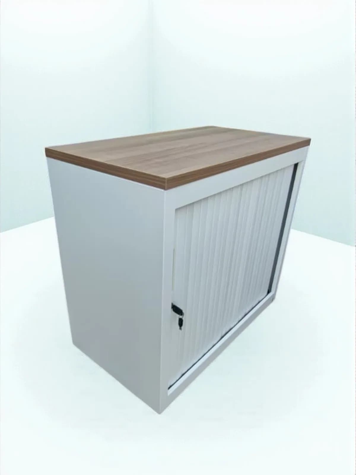 Armoire basse Magencia blanche finition top bois  80x74cm