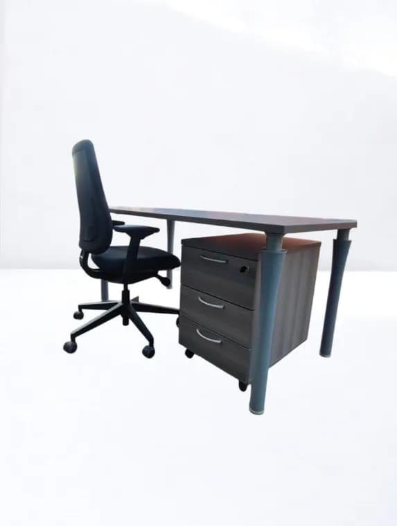 Bureau Steelcase 160x80cm + caisson 3 tiroirs — vue 2