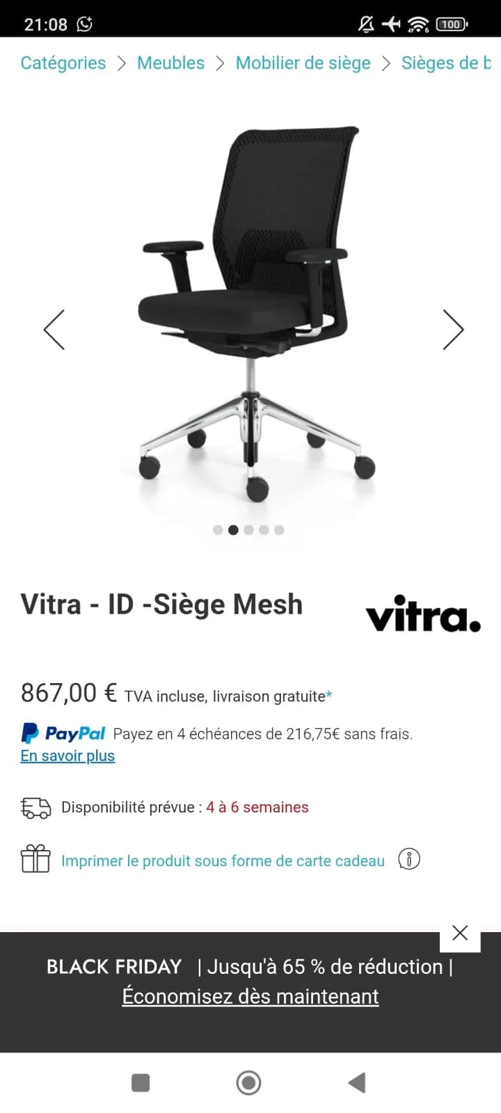 Chaise roulette ID Trim Vitra mesh — vue 6