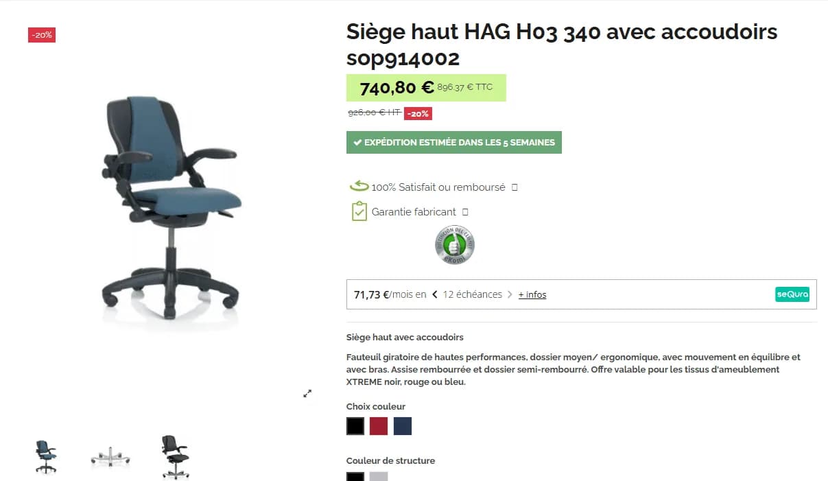Chaise à roulette HAG H03 modèle 340 — vue 6