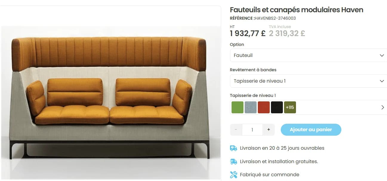 Canapé Banquette Acoustique Haven Design – 2 places, dossier haut — vue 2