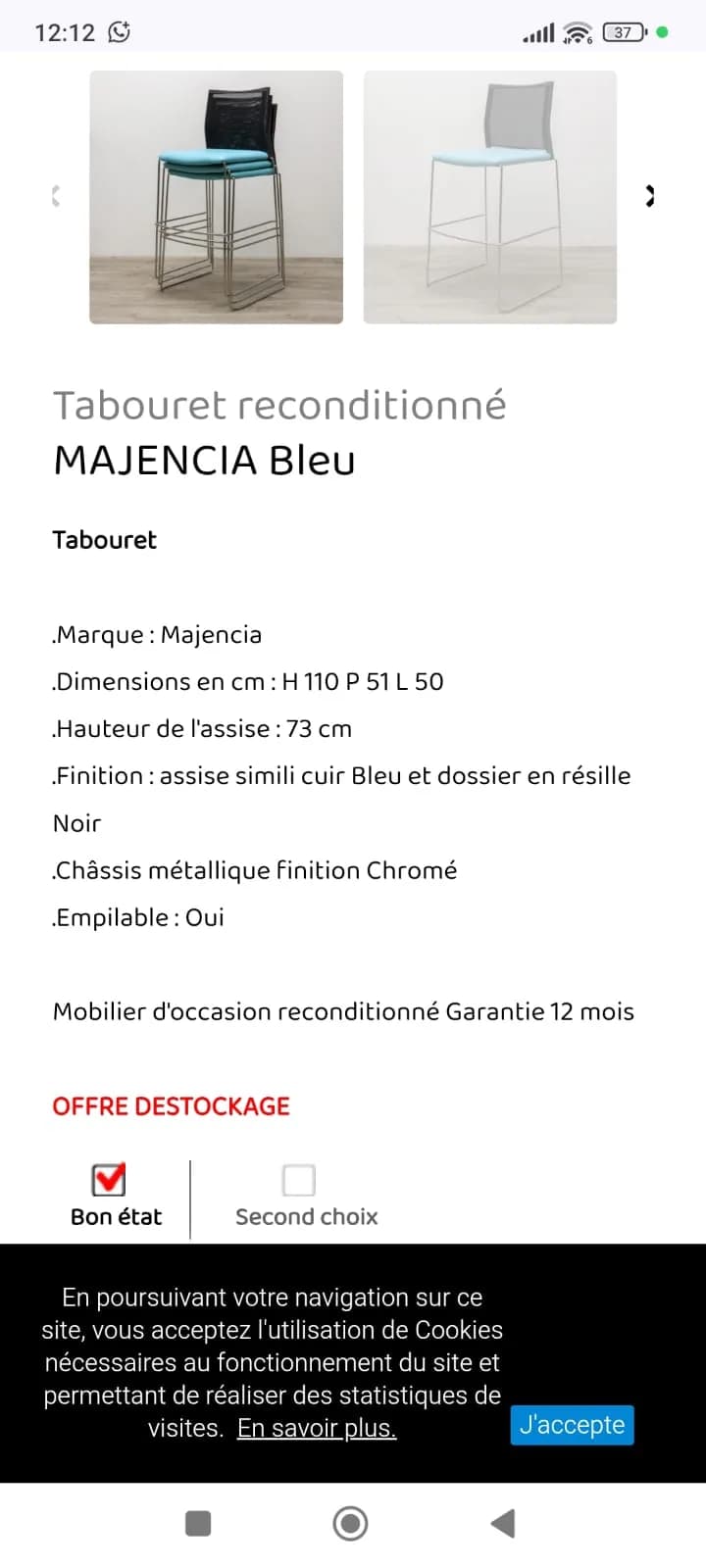 Tabouret haut mesh Magencia empilable — vue 3