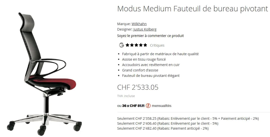 Fauteuil direction Wilkhahn Modus 274 finition cuir — vue 6