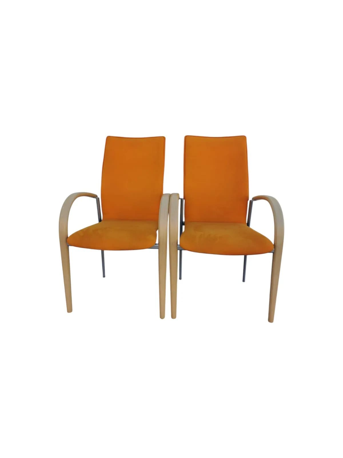 Chaise salle attente Leolux Alcantara orange & bois hêtre — vue 3