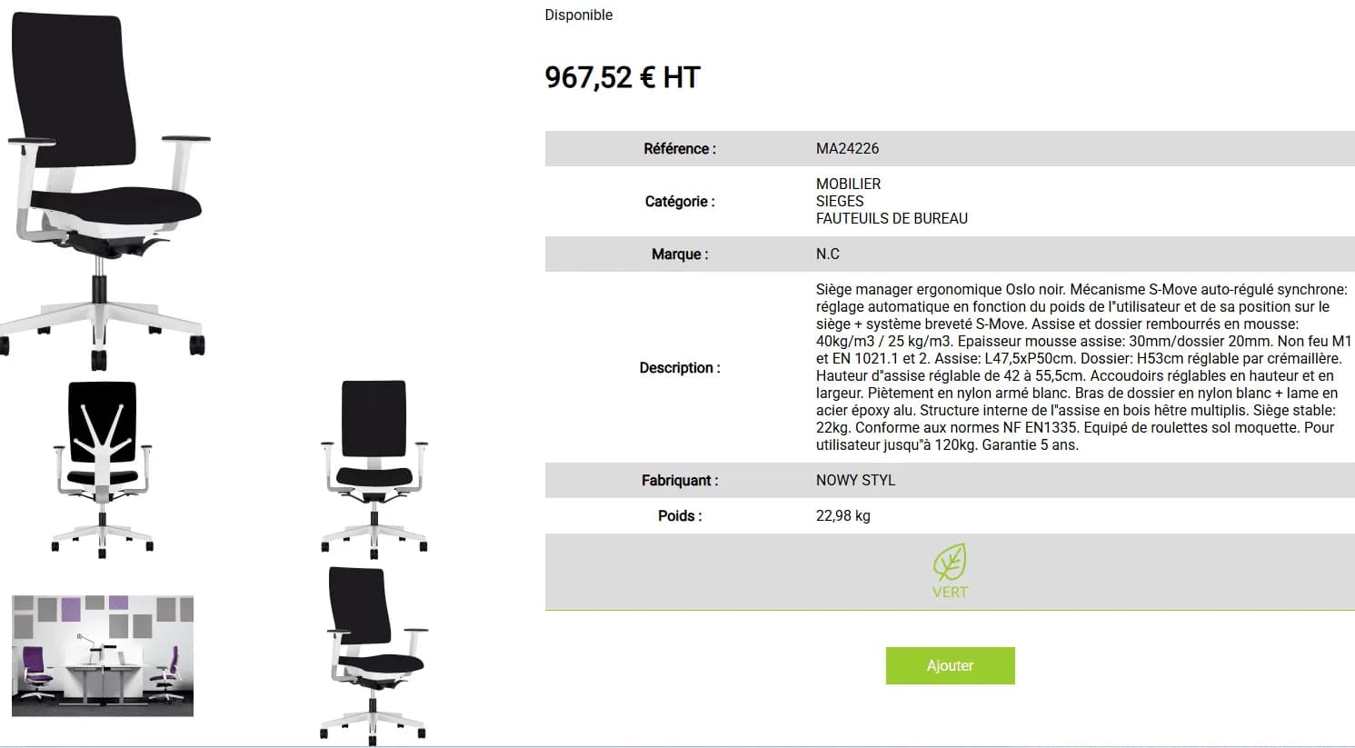 Fauteuil de direction Oslo/4ME self — vue 6