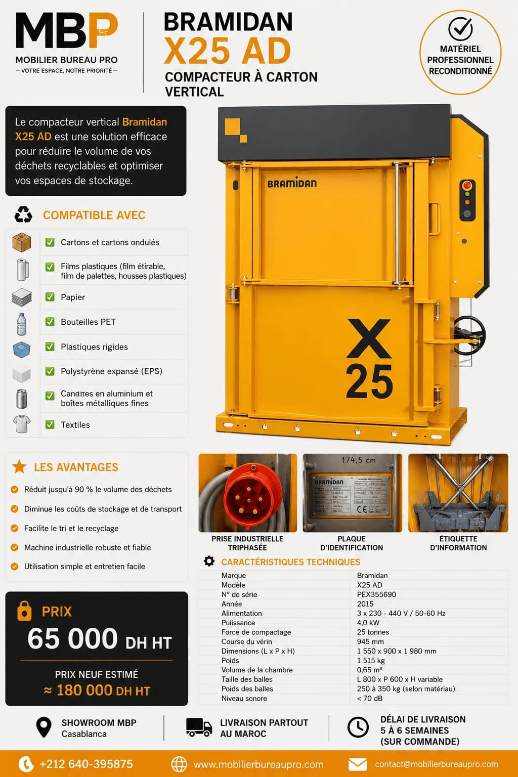 Compacteur Bramidan X25 AD 25 tonnes – Presse à balles carton, plastique & textile — vue 12