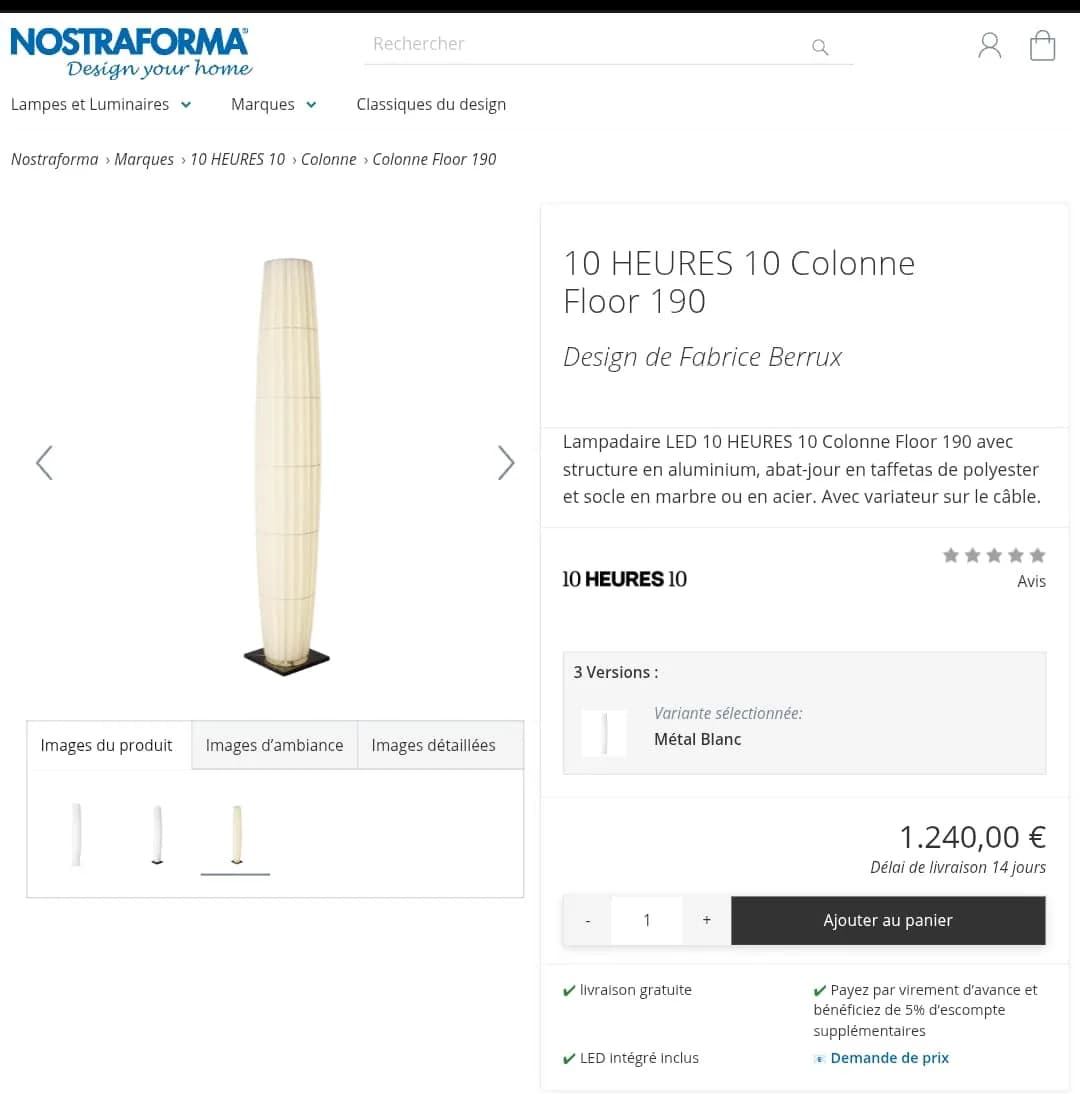 Lampadaire LED Floor 190 – Design Fabrice Berrux — vue 4