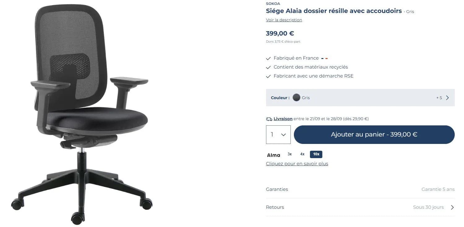 Chaise de bureau Sokoa Alaia en maille — vue 6