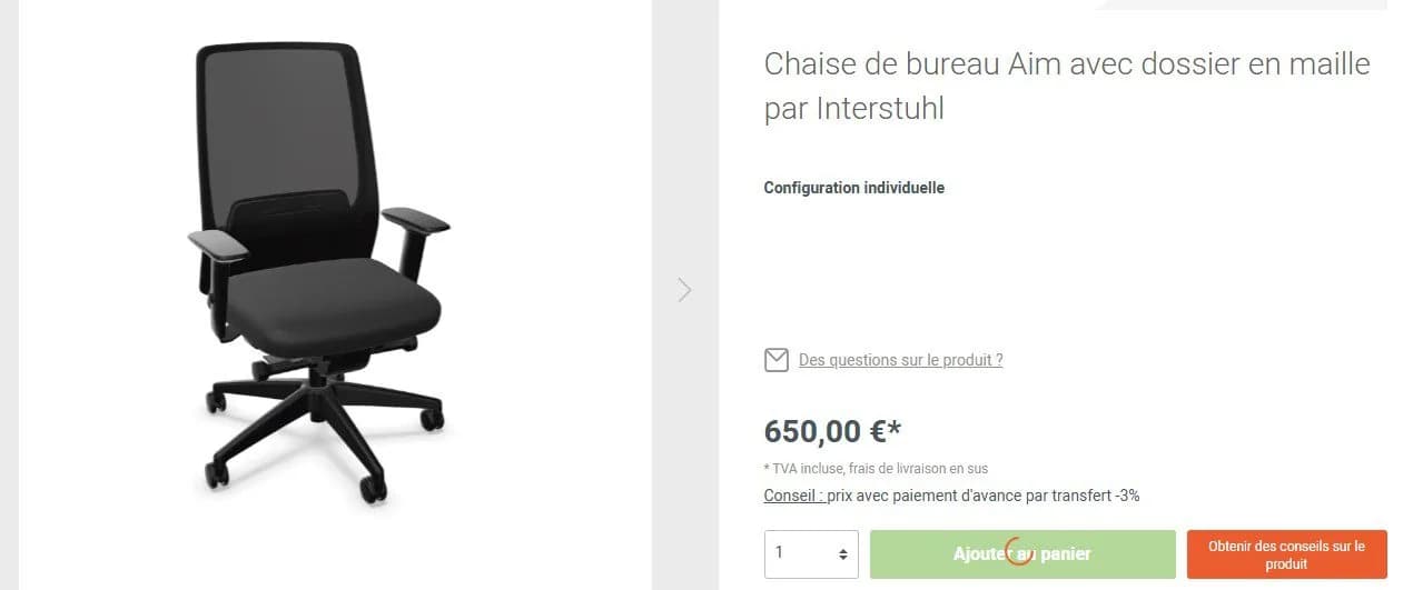 Chaise de Bureau Ergonomique Interstuhl Dossier Résille Noir — vue 5