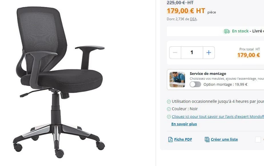 Fauteuil de bureau Atlanta noir résille promo — vue 4