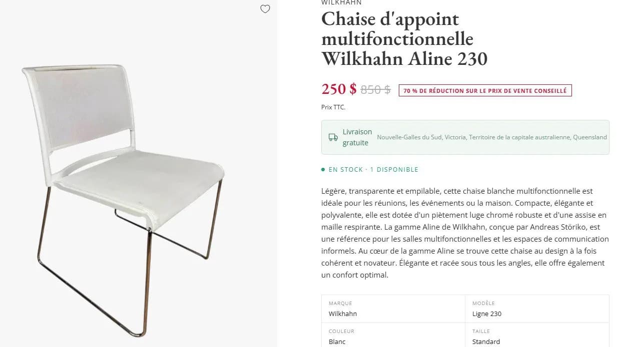Chaise accueil / réception Wilkhahn Aline 230 blanche empilable — vue 4